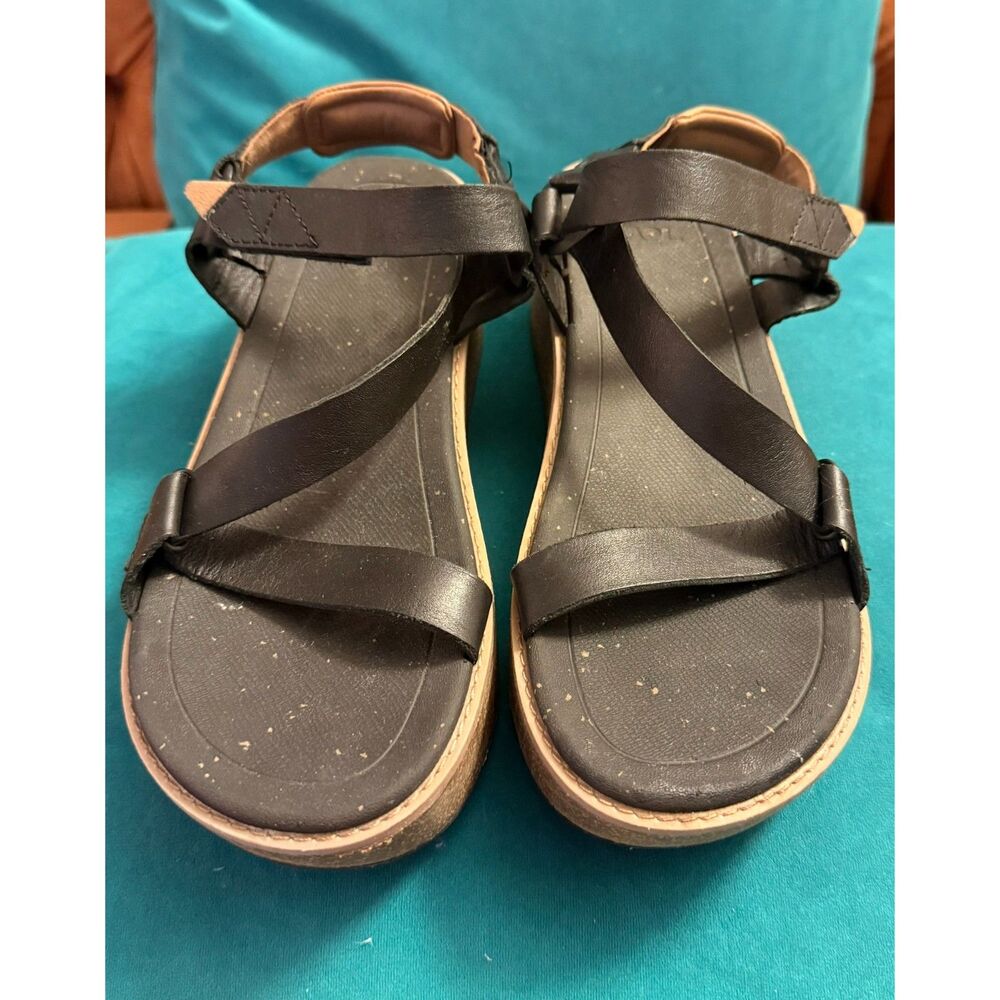 Teva Black Madera Wedge Leather Platform Strappy Sandals Womens 8